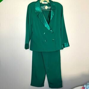 NWT Rare Green Victoria's Secret White Label Long Pajama Set satin trim Size PXS